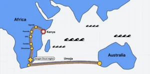 Google Subsea Cable Map in East Africa to South Africa